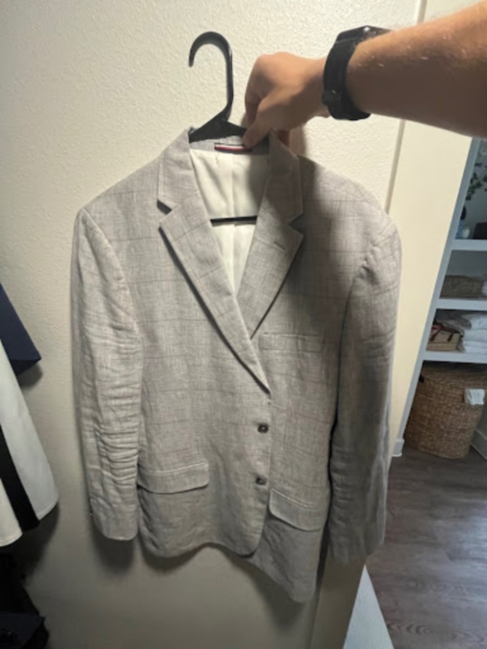 Tommy Hilfiger Men’s Glen Plaid Linen Blend Blazer / Sport Coat - Light Gray - 4